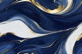 Navy, white and gold marble swirls. Generative AI.