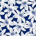 Navy and white tropical hibiscus floral seamless pattern Royalty Free Stock Photo