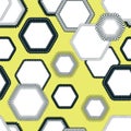 Navy and yellow retro hexagon pattern texture print seamless background. Vintage style design - Vector