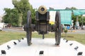 Cannon on wheels for war, Castle cannon for defend. Ancient Gun Barrel of the castle. Antique cannons on gun c