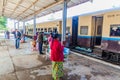 NAWNGHKIO, MYANMAR - NOVEMBER 30, 2016: People on the train station in Nawnghkio Naunghkio, Naungcho or Nawngcho near Gokteik