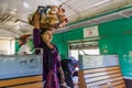 NAWNGHKIO, MYANMAR - NOVEMBER 30, 2016: Snack vendor in the train in Nawnghkio Naunghkio, Naungcho or Nawngcho near Gokteik