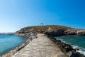 Naxos, Greece - July 12, 2019: View of Naxos capital Chora from the portara promenade area on a sunny afternoon
