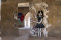 Wall painting, street art in unfinished hotel at Aliko on Naxos Island. Greece.