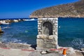 Naxos, Greek Island, Greece, 08 21 2021: Water on tap on the roadside of the bay. Royalty Free Stock Photo