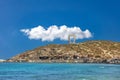 Naxos island, Temple of Apollo Cyclades Greece. Cafe at seaside Royalty Free Stock Photo