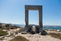 Naxos island, Temple of Apollo, Cyclades Greece. View through Portara of the harbor and the island