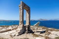 Naxos island, Temple of Apollo on islet of Palatia, Cyclades Greece. Sea, harbor, sky background Royalty Free Stock Photo