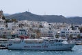 Naxos harbor Greece Small inter island ferry moored at the quay