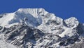 Mountain peak of Naya Kanga covered by thil glacier and snow. Vi