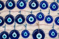 Nazar bonjuk, bead from evil eye, an amulet of Fatima`s blue eye, souvenir hanging lot are sold on market