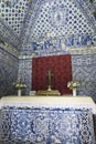 Nazare, Portugal, June 13, 2018: Tiles decorating the interior vaults of the Memoria Hermitage located on the hilltop O Sitio