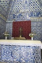 Nazare, Portugal, June 13, 2018: Tiles decorating the interior vaults of the Memoria Hermitage located on the hilltop O Sitio