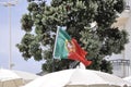 Nazare, 20th July: Portuguese Flag in Sitio da Nazare Square from Nazare Resort in Portugal