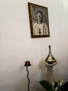 NAZARET, ISRAEL 11 July 2015: Reliquary and the image of Blessed Charles de Foucauld 1858 -1916 Eugene in the chapel hermitage,