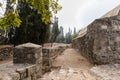 Old abandoned buildings in the territory of the Christian Transfiguration Church located on Mount Tavor near Nazareth in Israel