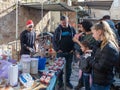 Cook prepares sweets for tourists on the street of Nazareth city in Israel