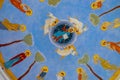 Jesus and apostles on painted ceiling in Mary of Nazareth centre Royalty Free Stock Photo