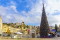 Church square with a Christmas tree, in Nazareth Royalty Free Stock Photo