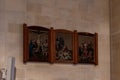 Religious paintings hanging on the wall in the main hall of the St. Josephs Church in Nazareth, northern Israel