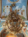 Nazareth, Israel, July 8, 2015 .: Ornate chandelier in the orthodox church of the Annunciation of Mary and well