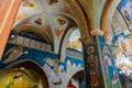 Pillar wall and ceiling painted with religious themes in main hall of Greek Orthodox Church of Annunciation in the Nazareth old