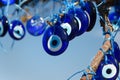 Nazars, Turkish Evil eye charms on the tree. Cappadocia. Turkey