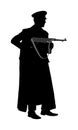 Nazi Germany soldier with rifle silhouette. SS officer in battle. WW2 warrior in occupied Europe. Second world war.