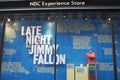 NBC Experience Store window display decorated with Late Night with Jimmy Fallon logo in Rockefeller Center in Midtown Manhattan Royalty Free Stock Photo