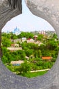 Nce view through loophole in fort in Kamianets-Podilskyi, Ukraine Royalty Free Stock Photo