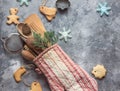 Christmas gift wrapping idea with oven mitt,kitchen utensils and cookies Royalty Free Stock Photo