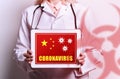 Doctor holding placard with chinese coronavirus text