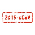 2019-nCoV in red square with grungy texture. Distressed rubber stamp vector illustration on white background Royalty Free Stock Photo