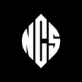 NCS circle letter logo design with circle and ellipse shape. NCS ellipse letters with typographic style. The three initials form a