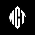 NCT circle letter logo design with circle and ellipse shape. NCT ellipse letters with typographic style. The three initials form a