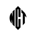 NCT circle letter logo design with circle and ellipse shape. NCT ellipse letters with typographic style. The three initials form a