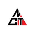 NCT triangle letter logo design with triangle shape. NCT triangle logo design monogram. NCT triangle vector logo template with red