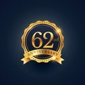 62nd anniversary celebration badge label in golden color