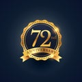 72nd anniversary celebration badge label in golden color Royalty Free Stock Photo