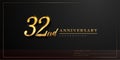 32nd anniversary celebration logotype with handwriting golden color elegant design isolated on black background. vector