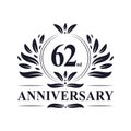62nd Anniversary celebration, luxurious 62 years Anniversary logo design.