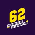 62nd Anniversary Celebration vector design, 62 years anniversary