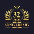 32nd Anniversary Design, luxurious golden color 32 years Anniversary logo