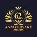 62nd Anniversary Design, luxurious golden color 62 years Anniversary logo