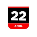 22nd April calendar page icon. 22 Apr day