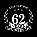 62 years anniversary celebration logotype. 62nd anniversary logo. Vector and illustration.