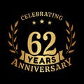 62 years anniversary celebration logotype. 62nd anniversary logo. Vector and illustration.