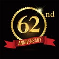 62nd golden anniversary logo with shiny ring red ribbon