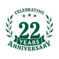 22 years anniversary celebration logotype. 22nd anniversary logo. Vector and illustration.