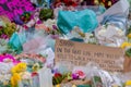 CLAPHAM, LONDON, ENGLAND- 16 March 2021: Flowers and tributes at Clapham Common Bandstand, in memory of Sarah Everard Royalty Free Stock Photo